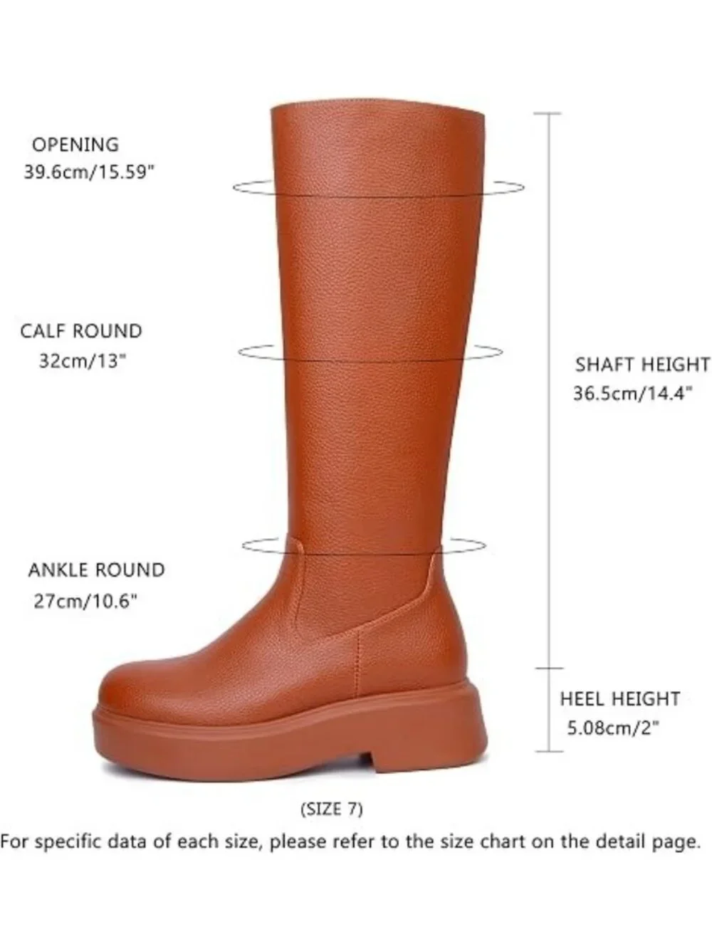 BeeLg Size 8 Boots Brown PU Leather Knee-High Chunky Rugged Rubber Sole